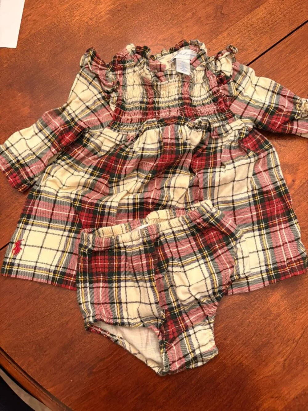 Polo Ralph Lauren Holiday Plaid Smocked Top/Bloomer Set, Size 3M